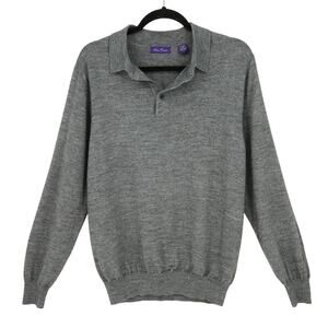 Alan Flusser Sweater Mens Large Gray Merino Wool Blend Pullover Collared